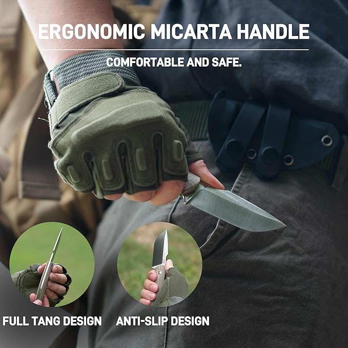 CJRB Mutt Fixed Blade Knife with Sheath, 3.18" AR-RPM9 Steel Blade with Micarta Handle Camping Hiking Survival Knife for Men Women, J1958 Green
