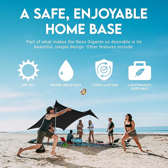 Neso Gigante - Portable Beach Tent - Ideal to Enjoy with Family and Friends - UPF 50+, Water-Resistant, and Lightweight - Black, 11' x 11'