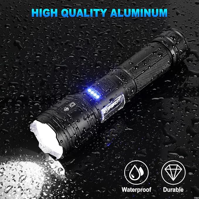 Rechargeable LED Flashlights High Lumens, 99,000 Lumens Super Bright Flashlight 7 Modes w/COB Work Light, Powerful Flash Light for Outdoor Emergency Hiking Camping