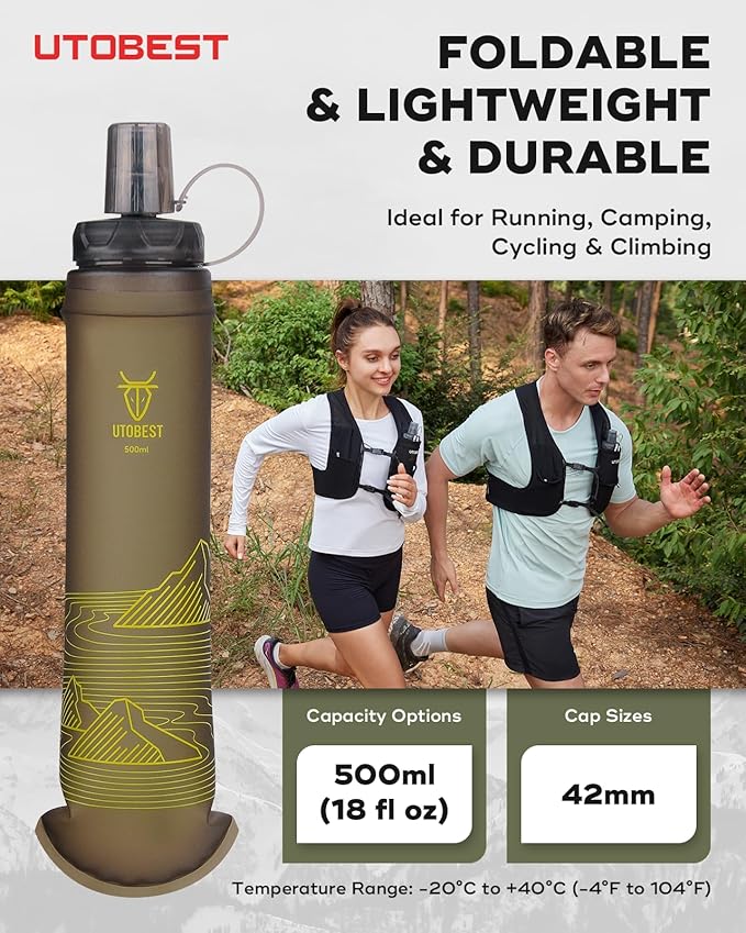 Soft Flask, 1 Pack Flexible TPU Hydration Water Bottle, Collapsible for Running, Hiking, Cycling, Climbing, and Marathon