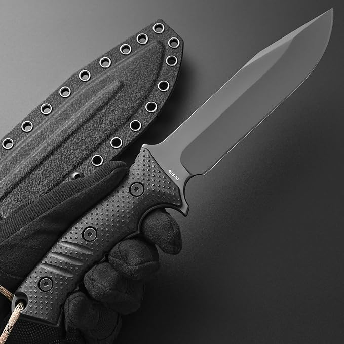 GTK2 Fixed Blade Knife AUS-10 Steel Blade Nylon Fiberglass Handle Full Tang EDC Tool Knifes for Outdoor Camping Survival Adventure Bushcraft (black)