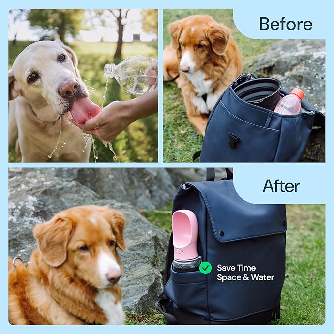 MalsiPree Stainless Steel Dog Water Bottle - 19 oz, Navy Blue - One-Hand Leak-Proof Hydration & Pet Water Dispenser - Built-in Travel Bowl & Travel Pet Bowl - BPA-Free Steel for Dog Camping