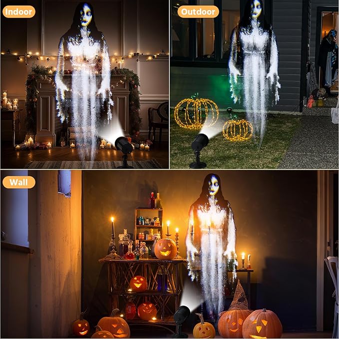 Retisee Halloween Projector Light Outdoor Indoor Waterproof Decoration Projector Light LED Bright Projection 180° Adjustable Stand for Halloween Window Ground Wall Decor(Ghost Woman)