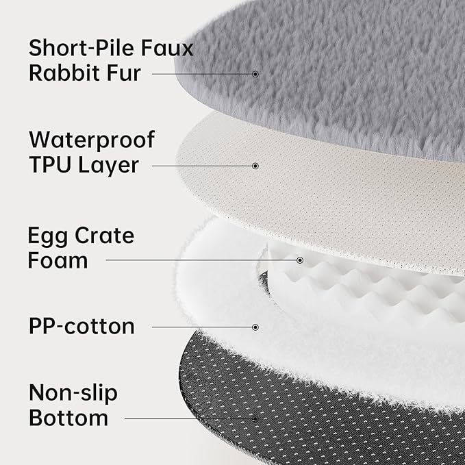 OhGeni 31 inches Calming Donut Orthopedic Dog & Cat Bed for Medium Pets, Warming Comfort Fluffy Short Pile Fur, Durable Waterproof Machine Washable Removable Cover, Round Bed for Puppy, Light Gray