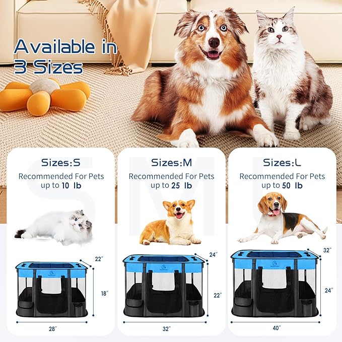 Dog Playpen,Pet Playpen,Foldable Puppy Cat Playpen, Portable Exercise Kennel Tent Crate,Water-Resistant Breathable Shade Cover,Indoor Outdoor Travel Camping Use for Small Animals with Carrying Case(M)