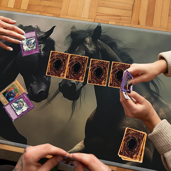 Playmat for MTG, 24 x 14 inches Game Play Mat for MTG TCG and Other Card Games, Trading Card Game Play Mat Desk Mats with Stitched Edges Non-Slip Base, Two Horses