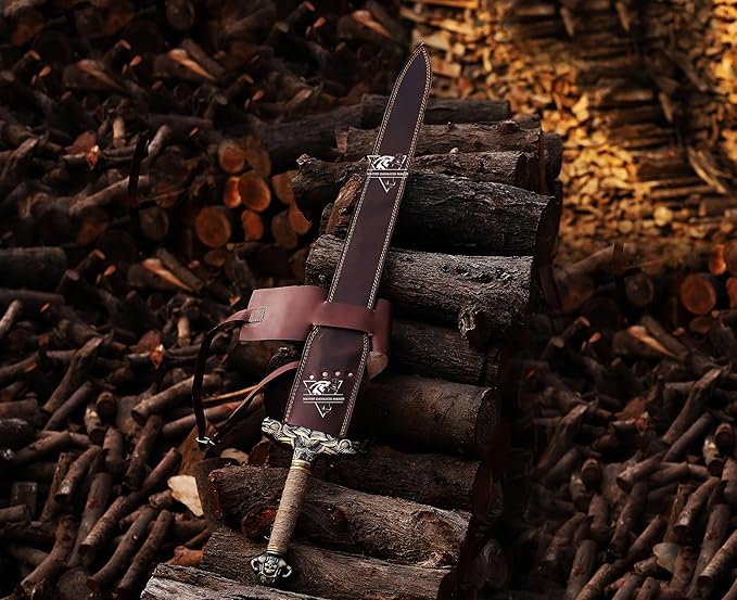 Conan The Barbarian Sword ??Real Full Tang Atlantean Swords | 5160 Carbon Steel, Brass Fittings & Leather Sheath | Medieval Fantasy King Sword Prop | Gift for Him, Christmas, Viking Gift for Him