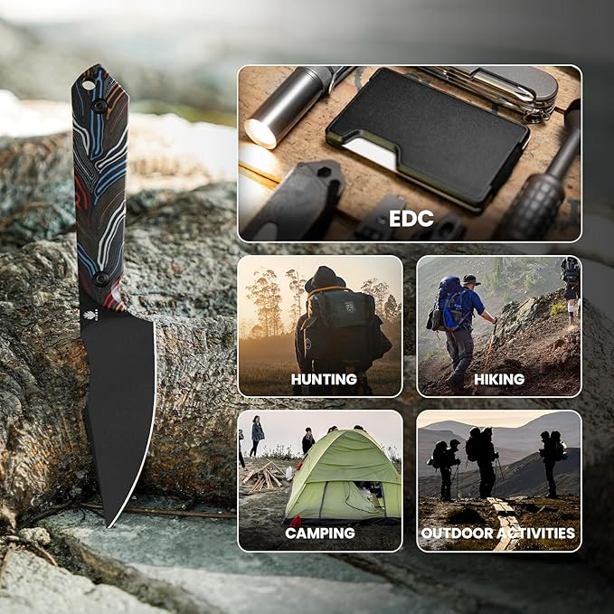 Kizer Mini Harpoon Fixed Blade Knife with Sheath, 3V Blade Hunting Knife with G10 Handle, Camping Fixed Blade Small EDC Knives for Hiking, Survival 1040S6