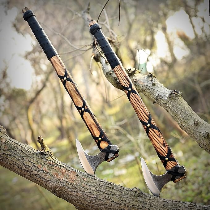 Pair of Ragnar Lothbrok Viking Axes – Hand-Forged High Carbon Steel Norse Bearded Axes Handcrafted Ash Wood Handles | Perfect Viking Gifts for Men | Antique Pair