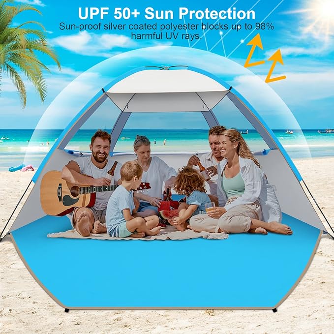 Gorich Beach Tent Sun Shelter for 3/4-5/6-7/8-10 Person with UPF 50ï¼?UV Protection, Lightweight & Easy Setup Beach Shade Canopy, Portable Beach Shade Tent Beach Cabana