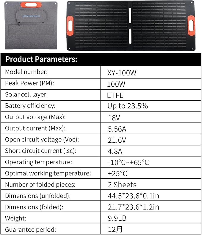 100W Solar Panel, High Efficiency Portable Solar Charger with Kickstand, MC4 Output,3-in-1 DC Connector, IP65 Waterproof for Portable Power Stations,Outdoor Camping, RV, Van, Emergency