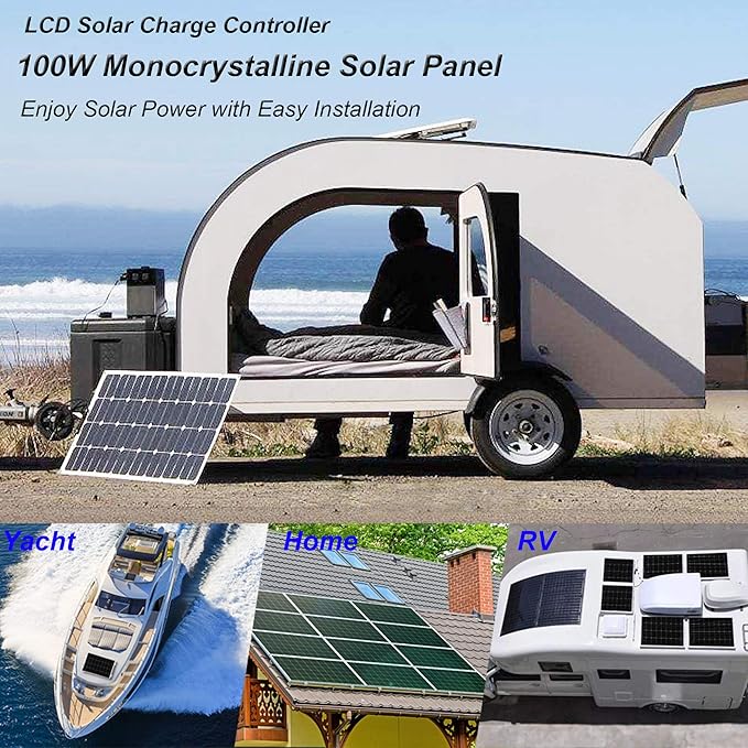 Pikasola 200 Watt 12/24V Solar Panel Kit for RV Boat Home: 2pcs 100W Monocrystalline Solar Panel Grade A + 12/24V Solar Charge Controller + 16ft &10ft Solar Cable + Z-Brackets