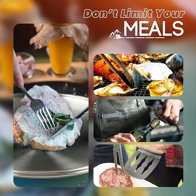 Camping Utensils Set, 21pcs Camp Cooking Kit with BBQ Tools, Knife Set & Spice Kit ??Heat-Resistant Cutting Board, Dishwasher-Safe Cutlery for Outdoor, Hiking, Backpacking