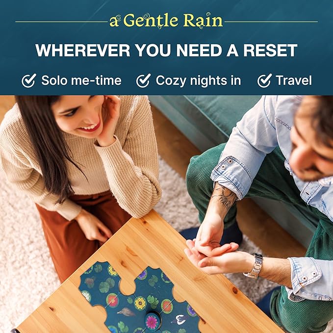 A Gentle Rain ??Calming Tile-Laying Puzzle Game ??Mindful Solo, 2-Player, or Cooperative Play in 15 Minutes ??Soft-Touch Tiles & Wooden Blossoms ??Compact, Giftable, Family-Friendly Board Game