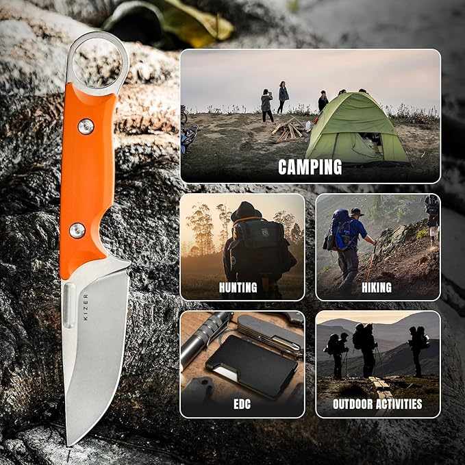 Kizer Cabox Fixed Blade Knife 3.36" D2 Steel Fixed Blade Hunting Knife G10 Handle with Sheath Survival Camping Knife 1048M2
