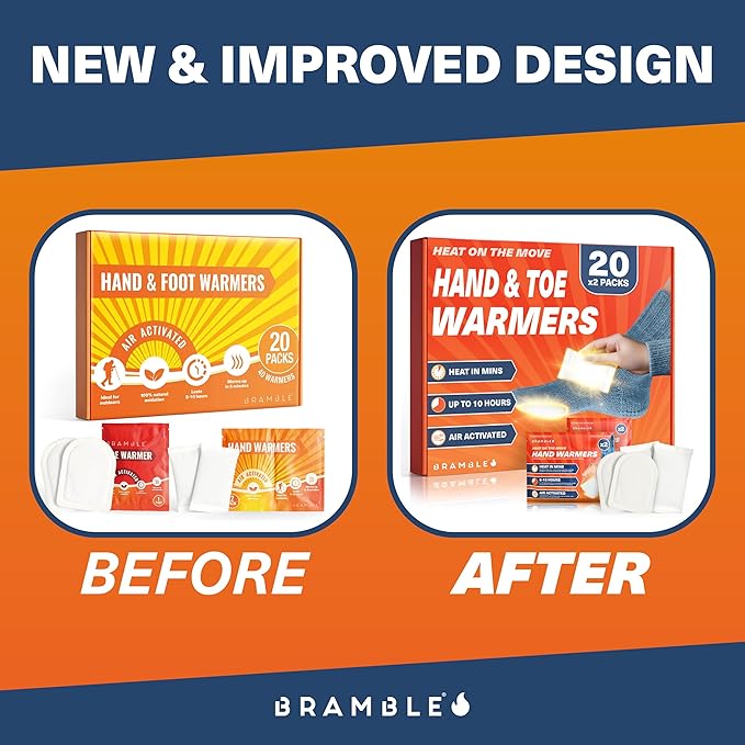BRAMBLE Hand Warmers & Foot Warmers - Long-Lasting Heat Packs (8h) for Outdoor Activities, Sports, and Cold Weather
