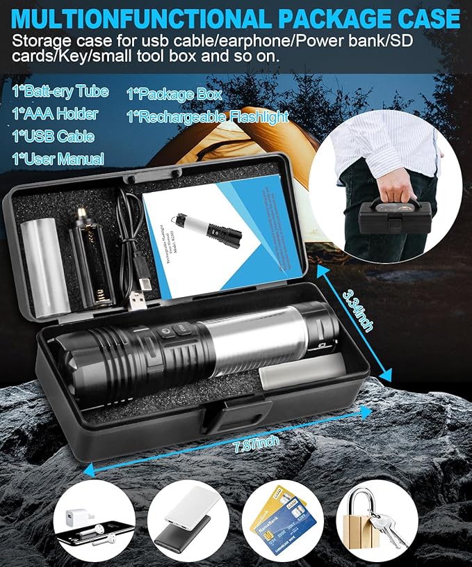 Flashlights High Lumens Rechargeable 4Packs- Super Bright Tactical LED Flashlight,Powerful USB C Flash Light with 360°COB Light, Long Beam 3280Ft,7 Modes,Waterproof Handheld Flashlight for Emergency