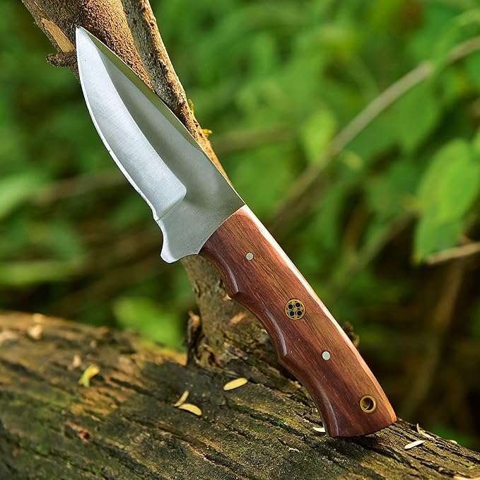 Handmade Fixed Blade Hunting Knife - 8 Inches Stainless Steel Razor Sharp Blade Full Tang Bushcraft Knives with Premium Leather Sheath. Used For Outdoor Camping, Hiking, Skining Knife, Forged Tracker.