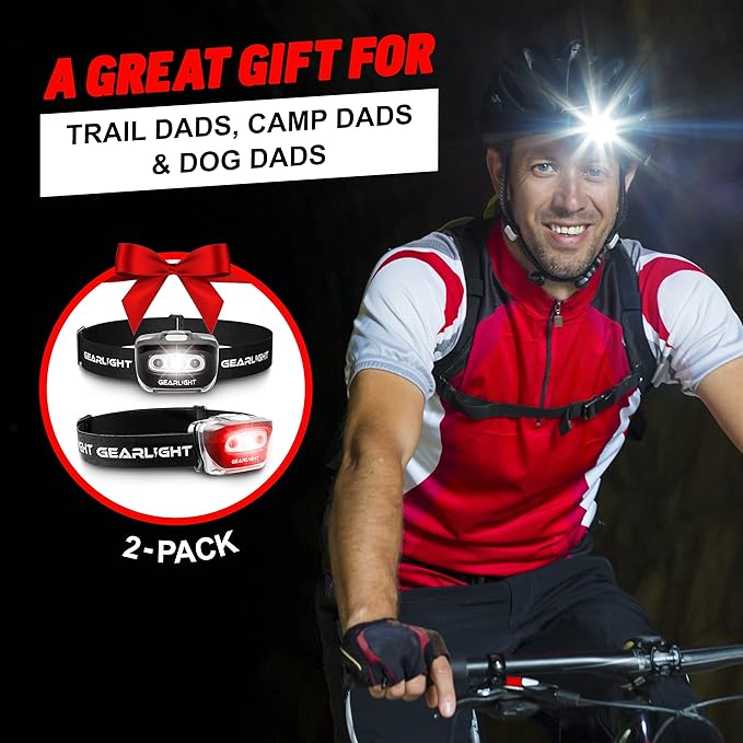 GearLight USB Rechargeable Headlamp Flashlight - S500 Running, Camping, and Outdoor LED Headlight Camping Headlamps - Head Lamp Light for Adults, Kids, Emergency Gear - Black - 2 Pack, Rechargeable