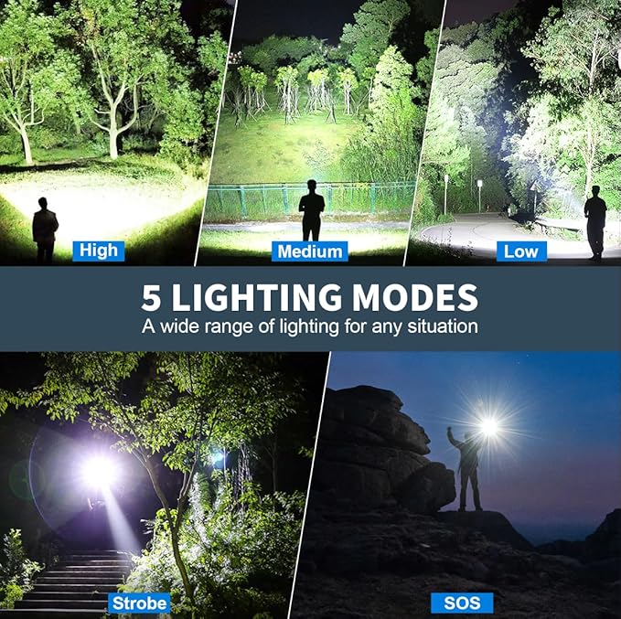 Rechargeable Led Flashlights high lumens, 2 Packs 99000 Lumen Super Bright Flashlight with 5 Modes, Powerful Waterproof Flash Light for Home,Emergencies,Camping
