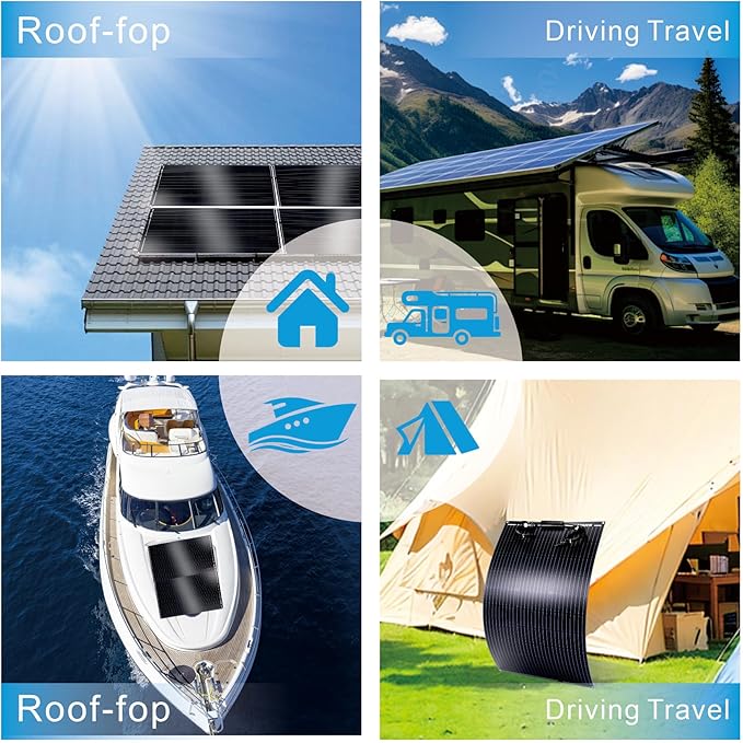 400W Semi-Flexible Solar Panel 12V Monocrystalline Ultra-Flexible Bendable Mono Off-Grid Charger for Marine RV Cabin Van Car Boat Curve Surfaces