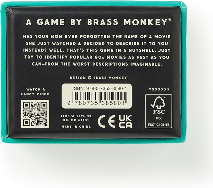 Brass Monkey Poorly Explained Movies – 80s Edition Party Game with 300 Cards Featuring Uniquely Terrible Descriptions of Movies, Suitable for 2-8 Players
