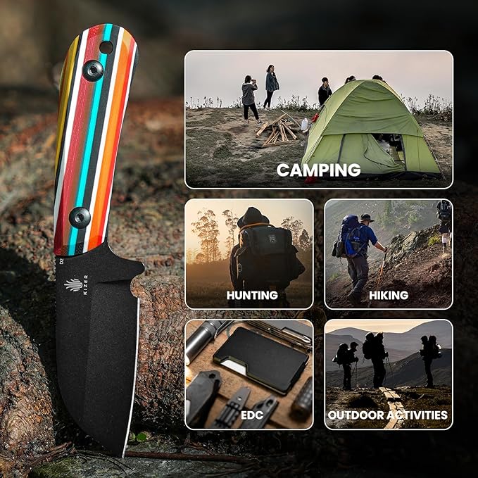 Kizer Deckhand Fixed Blade Knife with Sheath, D2 Blade Camping Knife G10 Handle, Fixed Blade EDC Knives for Men Women, Outdoor Hunting Hiking Survival Knives 1062M3