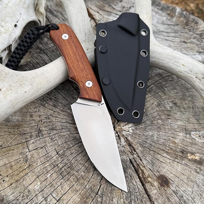 CIVIVI Gander Fixed Blade Knife with Kydex Sheath, 3.63" 14C28N Blade Full Tang Knife Guibourtia Wood Handle, Designed By Matt Gentry for Hunting Camping EDC C24058B-3