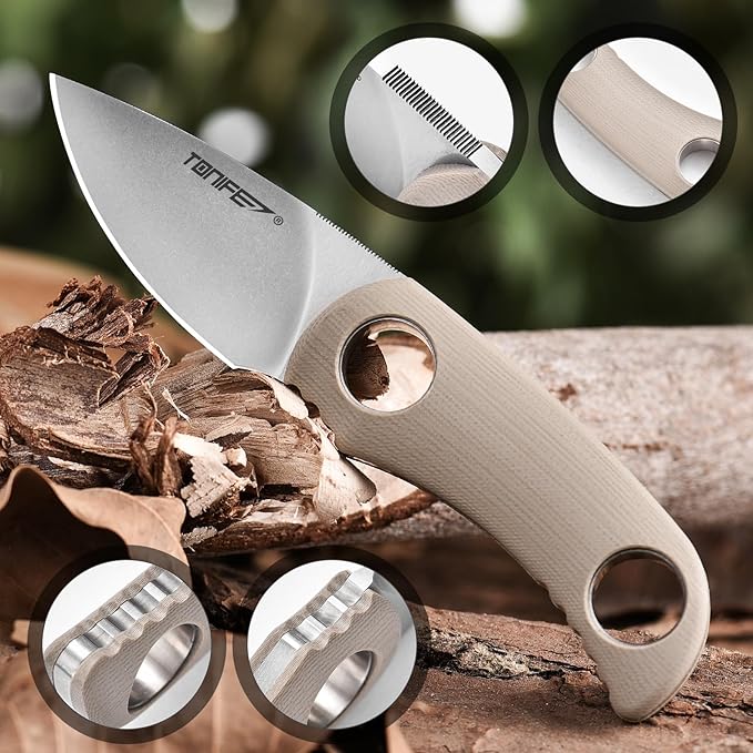 TONIFE Fixed Blade Knife 4.8cm, Mini Neck Knife with Kydex Sheath and Cord, EDC Portable Fixed Knife for Outdoor Survival
