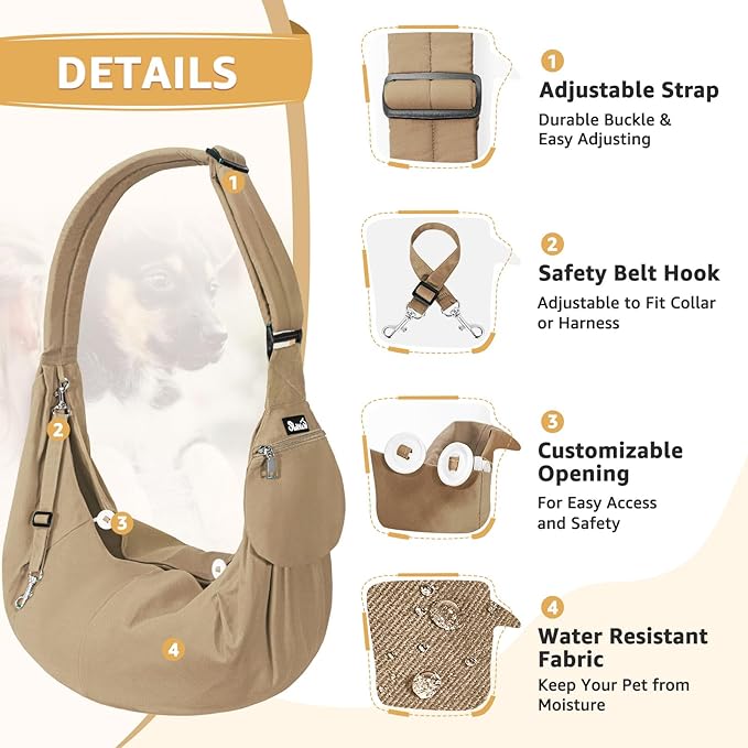 SlowTon Dog Carrier Sling - Thick Padded Shoulder Strap Adjustable Dog Carriers for Small Dogs, Puppy Carrier Purse for Pet Cat with Front Zipper Pocket Safety Belt Machine Washable (BRN, M)