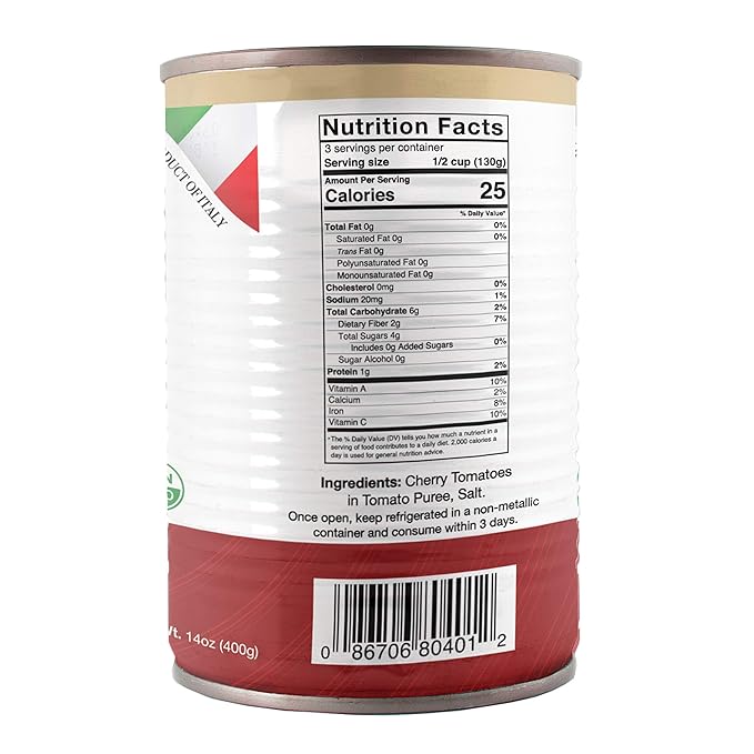 Giusto Sapore All Natural Italian Cherry Tomatoes Pomodorini - Premium Gourmet Gluten Free Fat Free Non GMO Brand - Imported from Italy and Family Owned - 1 Can
