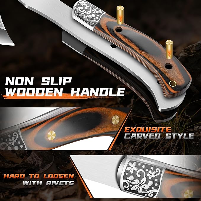 TIVOLI 12.2" Camping Axe, Wave - Patterned Survival Hatchet with Nylon Sheath, Multi Functional Shock-Absorbing High Carbon Steel Blade Outdoor Bushcraft Axe for Camping, Hiking, Chopping, Hunting