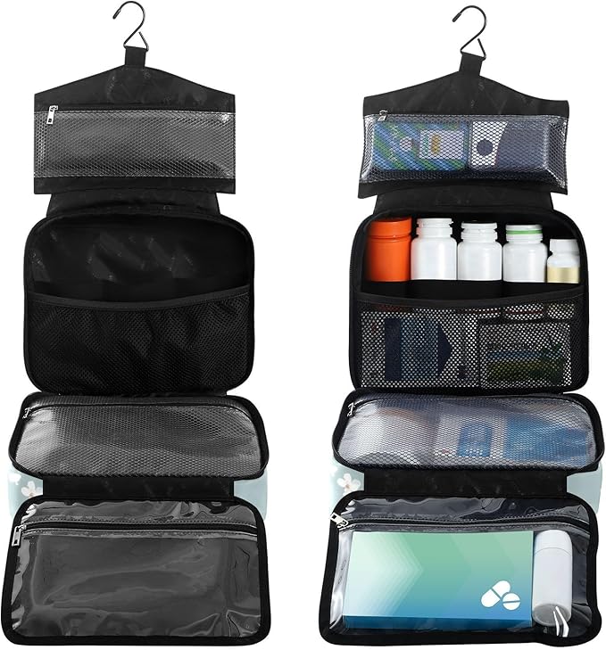 Fustylead Cute Elephant and Flower Pill Organizer Bag Large Medicine Travel Carrying Case with Zipper for Vitamin Supplements Fish Oil, Empty First Aid Kit for Hiking Camping