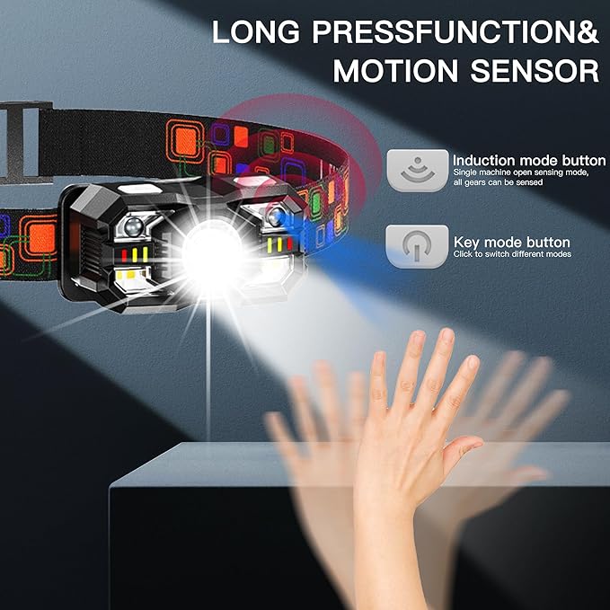 KunHe 10 Pack Headlamp Flashlight Head Lamps led Rechargeable Headlight Motion Sensor Head Lamp 10 Mode for Outdoor Camping Gear Hiking Fishing Running Cycling Headlight Emergency Lights for Home