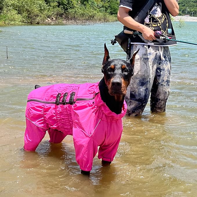 Dogs Waterproof Jacket, Lightweight Waterproof Jacket Reflective Safety Dog Raincoat Windproof Snow-Proof Dog Vest for Small Medium Large Dogs Rosered XXXL