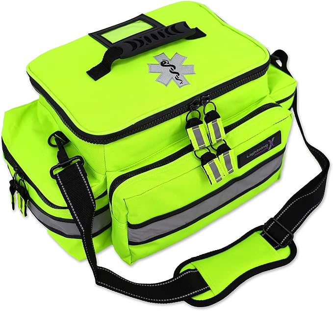 Lightning X Mid-Sized First Responder EMT Bag | LXMB25 | Fully Stocked w/ 240+ First Aid, EMS & Trauma Supplies - Fluorescent Yellow