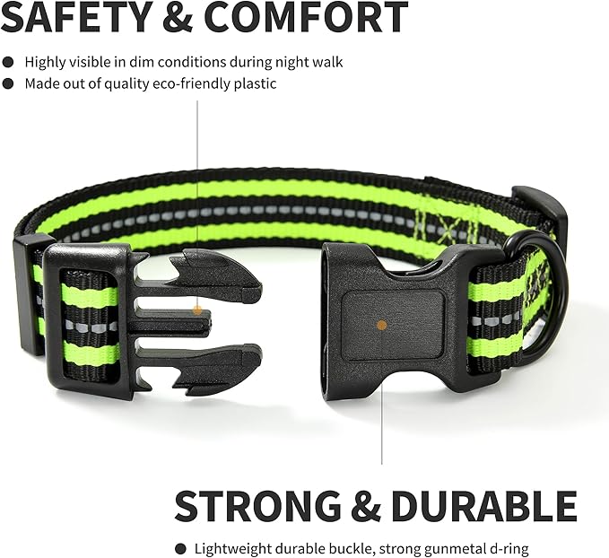 Mile High Life Reflective Dog Collar | Nylon Pet Collars wiith Buckle | Light Weight Puppy Collars | Lime Green Dog Collars for Small Dogs (Lime Green, S)