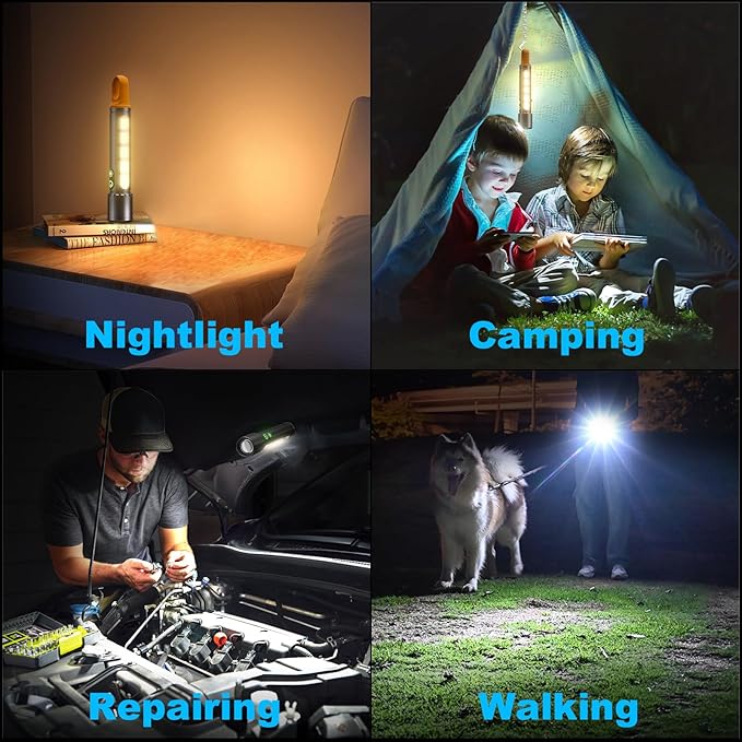 Magnetic Flashlight Rechargeable,2000LM 5000mAh Flashlights High Lumens with 9 Modes,Waterproof, Adjustable,Powerful Flash Light,Multi-Flashlights for Home,Car,Hiking,Camping