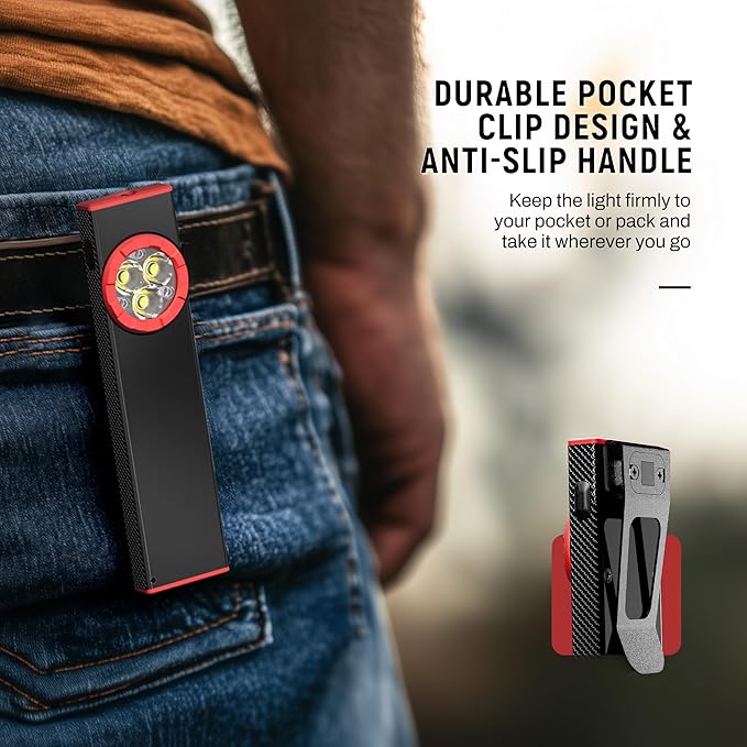 lexall EDC Flashlight, 800Lumen Rechargeable Pocket Flat Flashlight, Magnetic LED Flashlight with Clip, Dimmable Mini Area Light for Car Repairs/Inspection/Travel/Emergency/Camping