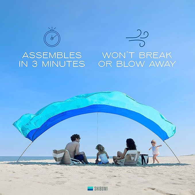 Shibumi Shade® (Previous Generation) - World's Best Beach Shade. The Original Wind Powered® Beach Shade. Lightweight, Easy to Set up and Great for Groups up to 8 People