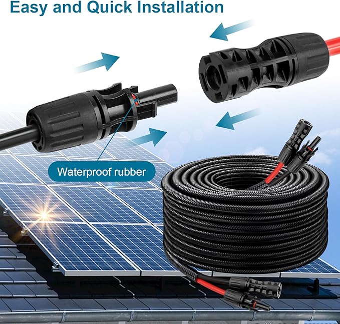 Solar Panel Extension Cable - 8AWG 3FT Solar Wire with Female & Male Waterproof Connector Flame Retardant Protective Sleeving PV Wire for RV, Photovoltaic Systems, Home, Boat, Solar Panels, Car