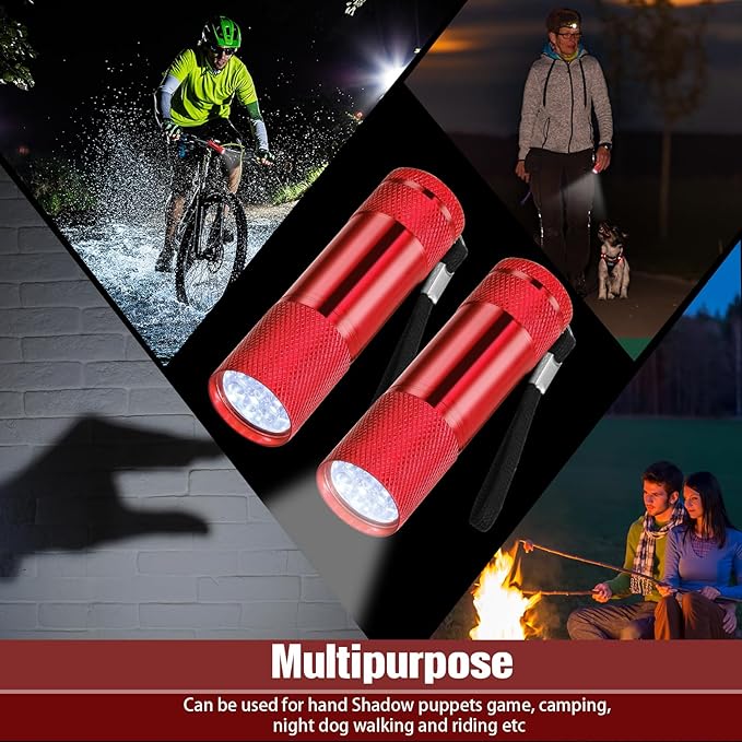 VIHOSE 20 Pcs Mini Flashlights Bulk, Bright Aluminum Handheld Flash Light with Lanyard Small LED Flashlights for Night Reading Emergency Hurricane Camping Hiking, Batteries Not Included(Red)