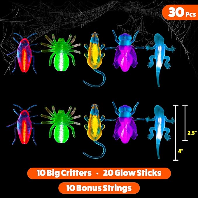Glow Critters and Halloween Trick or Treat Glow Skeletons and Pumpkins - Glow Sticks Party Favors - Glow in The Dark Party Supplies