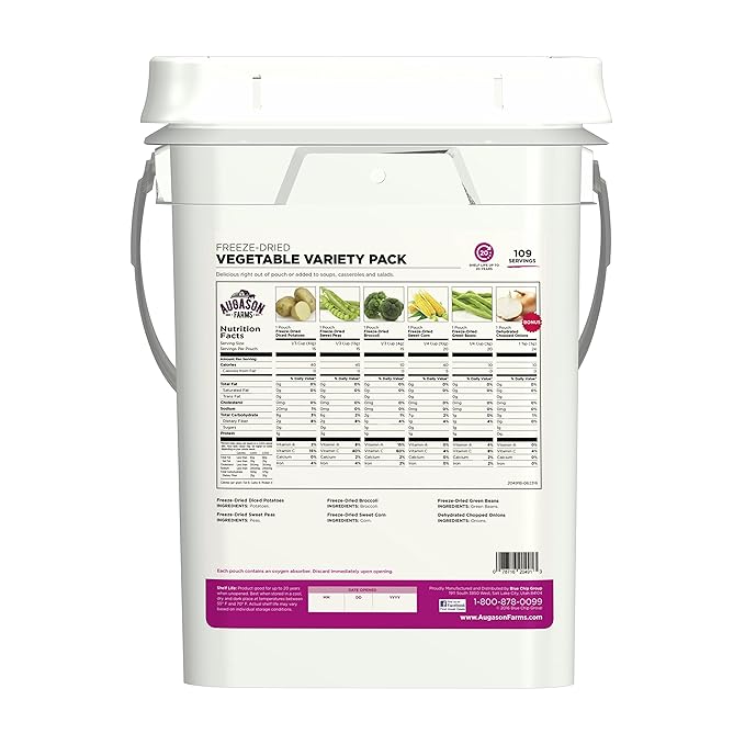 Augason Farms Freeze Dried Vegetable Variety Pail, Emergency Food Supply, Everyday Meals, 109 Servings