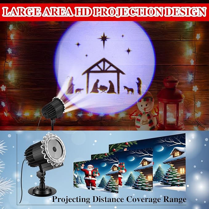 Tuanse Christmas Nativity Outdoor Projector Nativity Scene Projector Light LED Flood Light Holiday with Stars for Christmas Party Garden Landscape Decoration