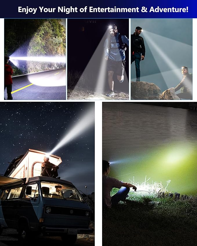Headlamp Rechargeable -120000LM Super Bright HeadLamp, 3Modes 40H Runtime LED Headlamp, Waterproof HeadLights for Forehead, 90° Adjustable & Zoomable Headlamps for Adults Camping Hiking Fishing