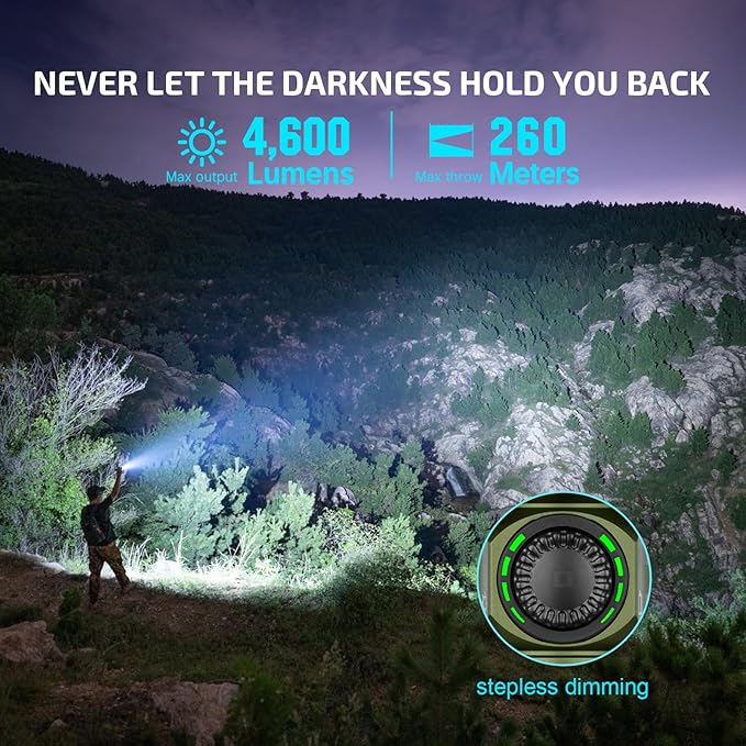 OLIGHT Seeker 4 Pro Rechargeable Flashlights, 4600 Lumens High Powerful Bright LED Light with USB C Holster, Waterproof IPX8 for Emergencies, Camping, Searching (OD Green)