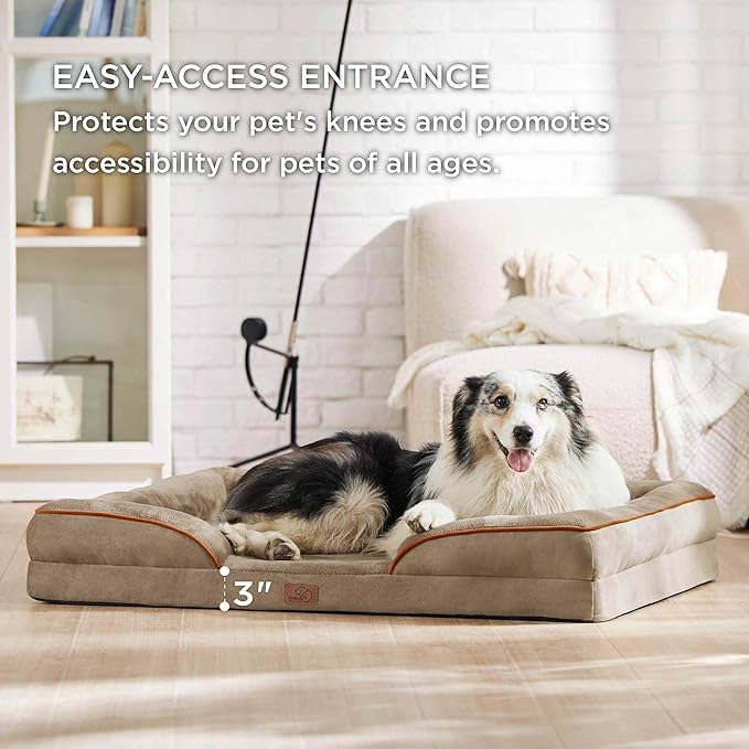 Bedsure XL Orthopedic Dog Bed for Extra Large Dogs - Washable XLarge Dog Cat Bed Waterproof, Comfort Dogs Couch Sofa with Washable Removable Cover, Pet Bed with Nonskid Bottom, Hazel, 42"