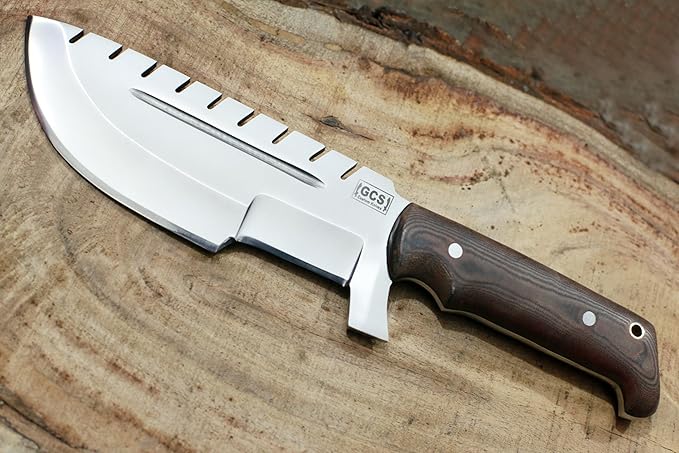 GCS Handmade D2 steel Hunting Knife G10 Handle Fixed Blade Knife Right Hand Scout Carry Buffalo leather Sheath and Sharpening Stone for Hunting Camping Survival and EDC