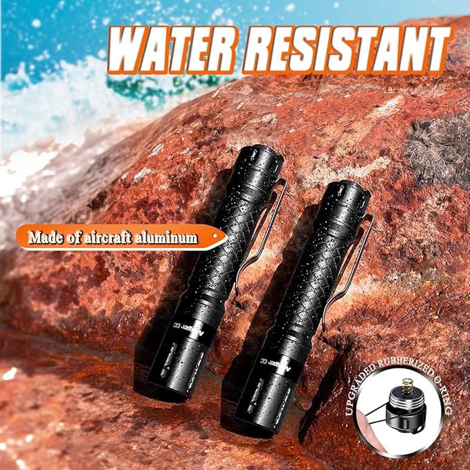 3 Modes Small Mini Flashlights LED Powerful High Lumens Tactical Pen Light with Clip,Slim Portable Pocket Compact Torch for Emergency Inspection AAA Battery Water-Resistant (Black & Black)